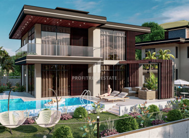 Private three-storey luxury villa 4 + 1 under construction in Kargicak area ID-6904 фото-2