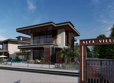 Private three-storey luxury villa 4 + 1 under construction in Kargicak area ID-6904 фото-9