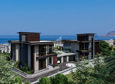 Private three-storey luxury villa 4 + 1 under construction in Kargicak area ID-6904 фото-11