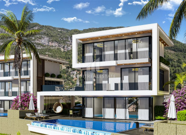 Проект трехэтажных вилл с частной территорией и бассейном по ценам застройщика в горном районе Алании – Бекташ. ID-10341 фото-1