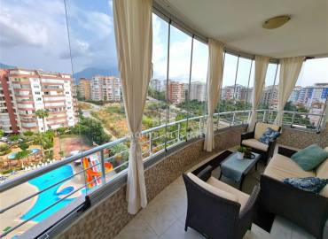 Furnished two bedroom apartment 105 m2 with glazed balconies and magnificent views of the sea and mountains in Tosmur, Alanya ID-10781 фото-9