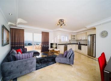 Стильная меблированная трехкомнатная квартира 120 м2, с панорамным видом на море, в 400 метрах от пляжа, Тосмур, Аланья ID-12895 фото-2