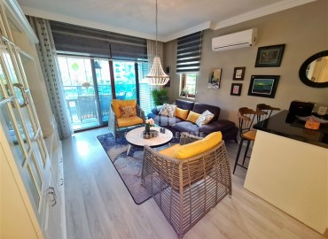 Ready-to-move-in stylish one bedroom apartment 75m2, glazed balcony, in a residence with facilities in Oba, Alanya ID-14634 фото-5