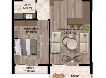 Двухкомнатная квартира, 55м², в резиденции премиум класса на окончательном этапе строительства в Чешмели, Мерсин ID-15483 фото-13