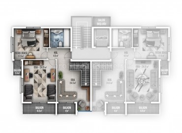 Квартиры в новом жилом комплексе, район Авсаллар, недорогие апартаменты на этапе строительства, 62 м2 ID-3087 фото-6